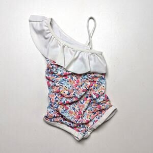 Janie and Jack Swimsuit Baby Girls Size 6-12m Pink Floral One Shoulder Ruffle